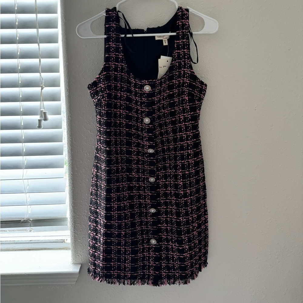 Pink and black Boucle dress new with tags